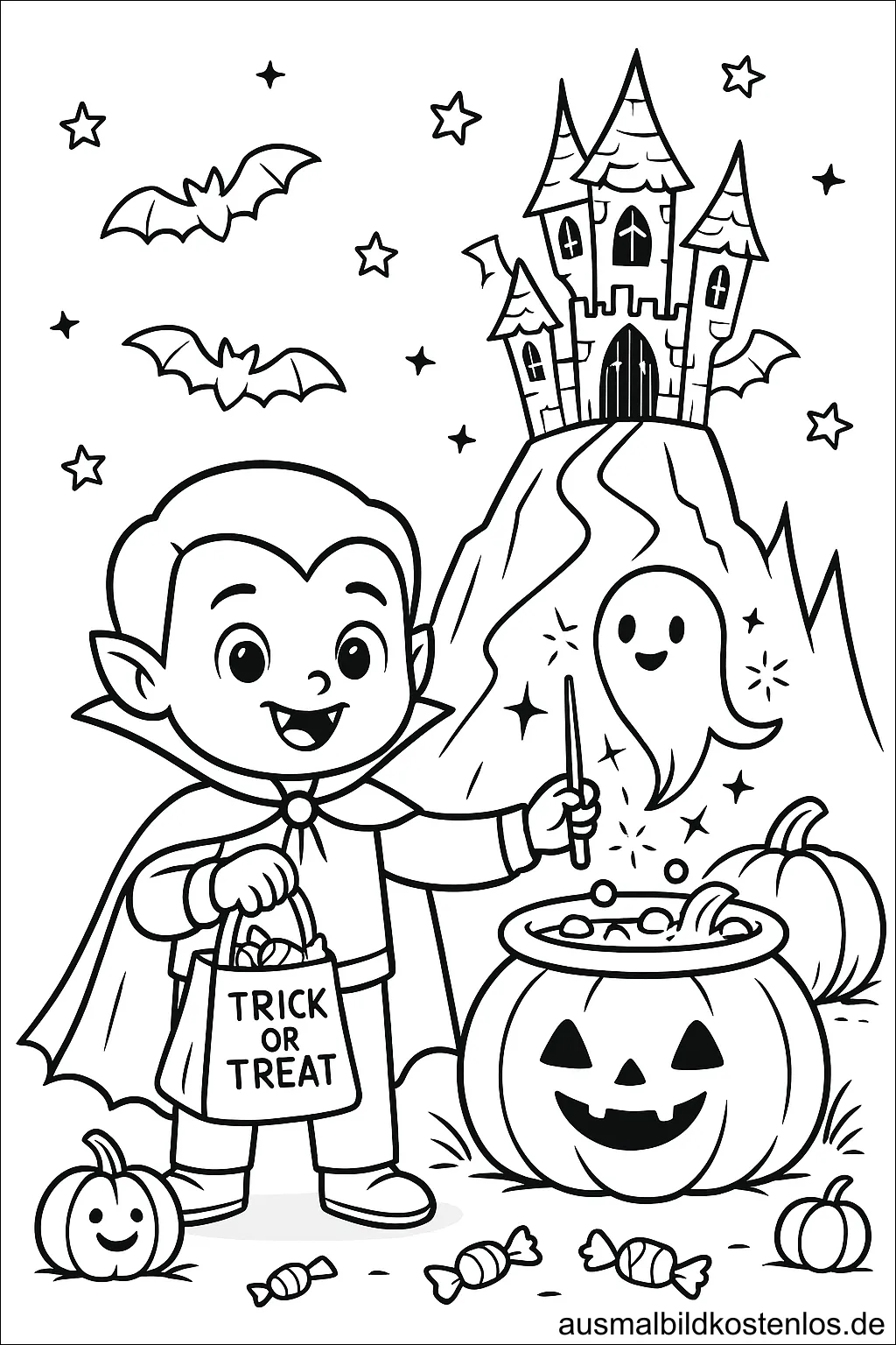Trick or Treat – Vampir Malvorlage für Halloween
