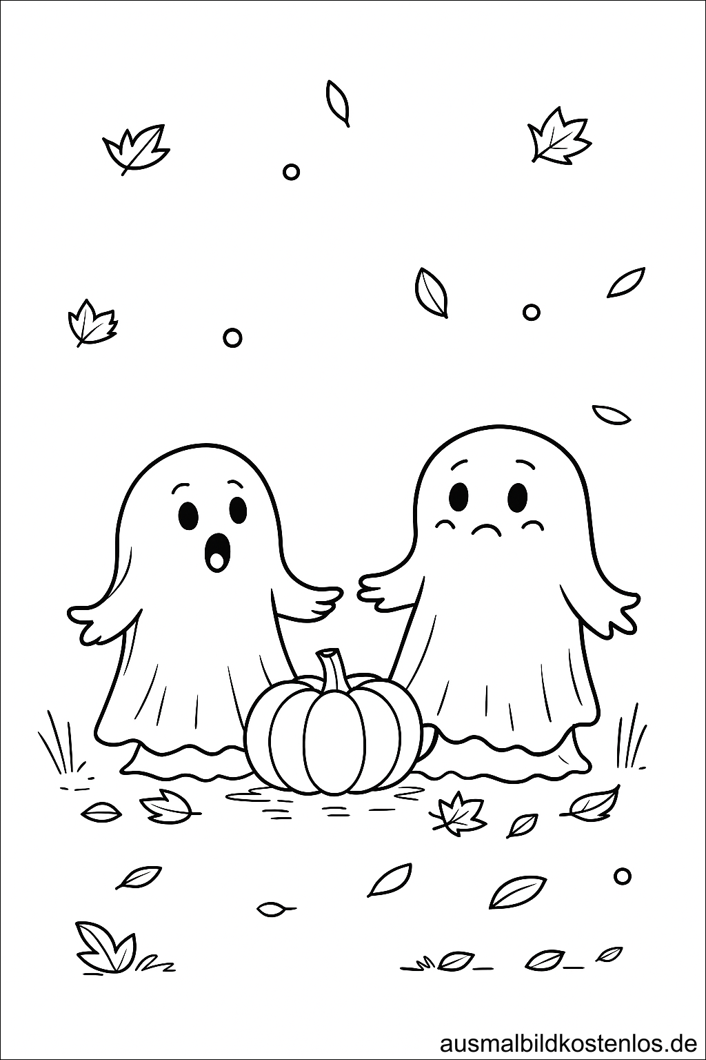 Zwei Geister mit Kürbis Halloween Ausmalbild