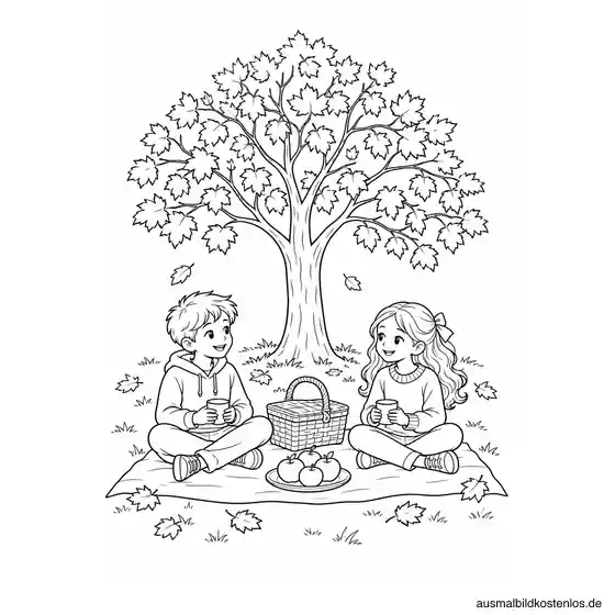 Gemütliches Picknick unter dem Herbstbaum