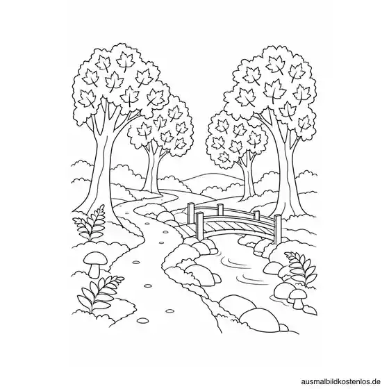 Herbstlicher Waldweg am kleinen Bach