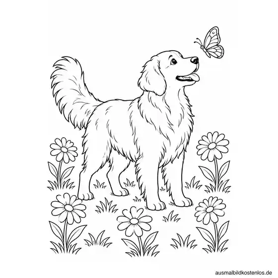 Golden Retriever auf einer Blumenwiese