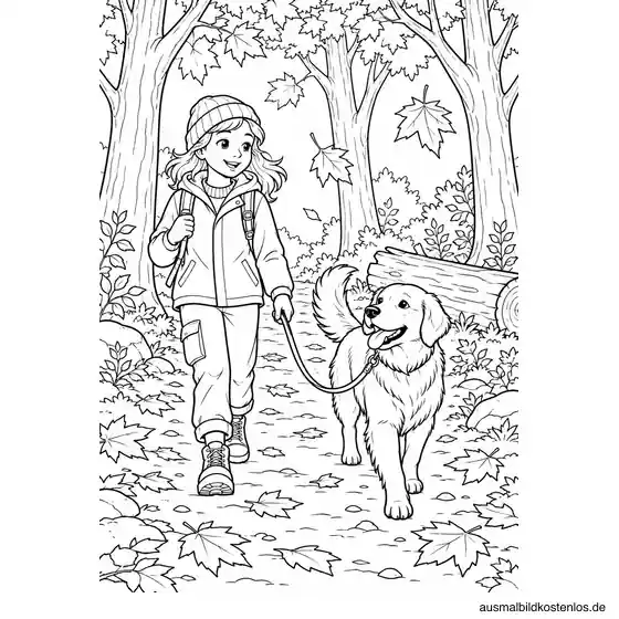 Hund beim Spaziergang im Herbstwald