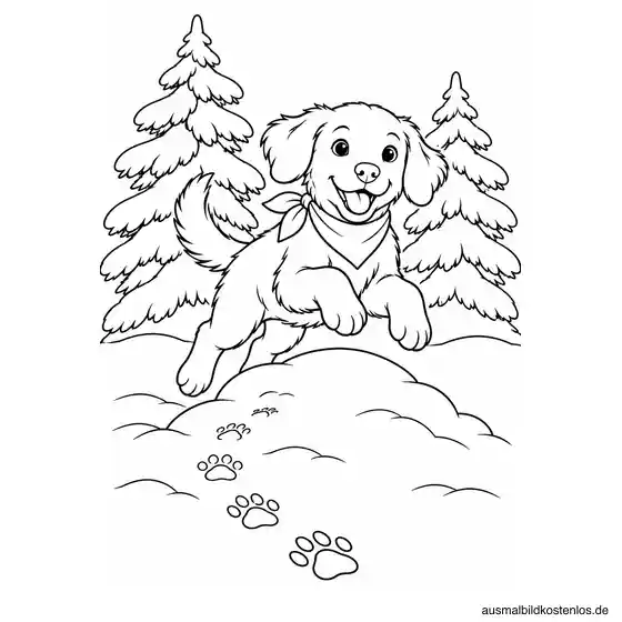Fröhlicher Hund beim Toben im Schnee