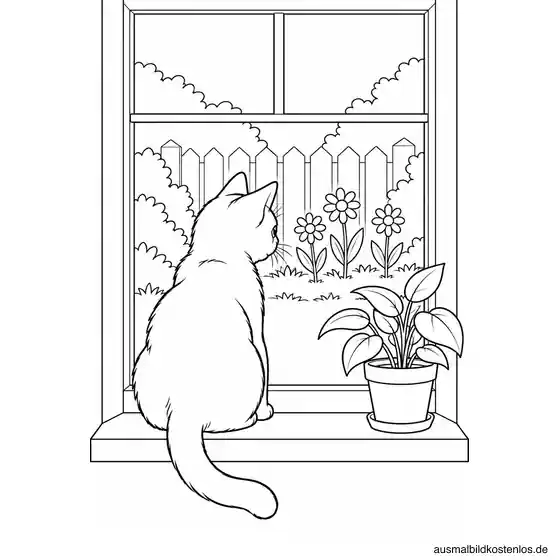 Katze beobachtet den Garten vom Fenster aus