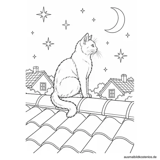 Katze auf dem Dach im Sternenlicht