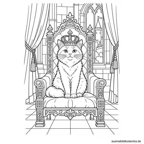 Königliche Katze auf einem Schlossthron