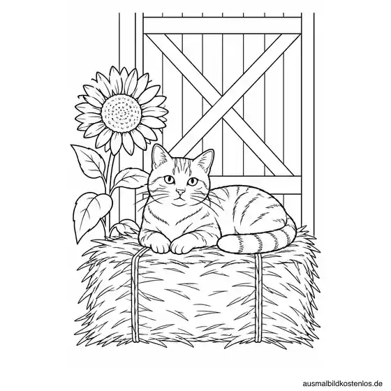 Katze ruht auf einem Strohballen
