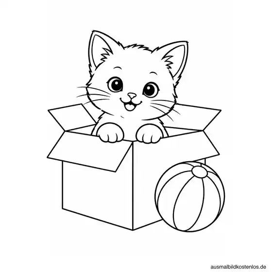 Neugierige Katze schaut aus einem Karton