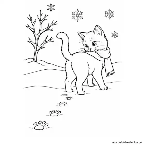 Katze entdeckt ihre Spuren im Schnee