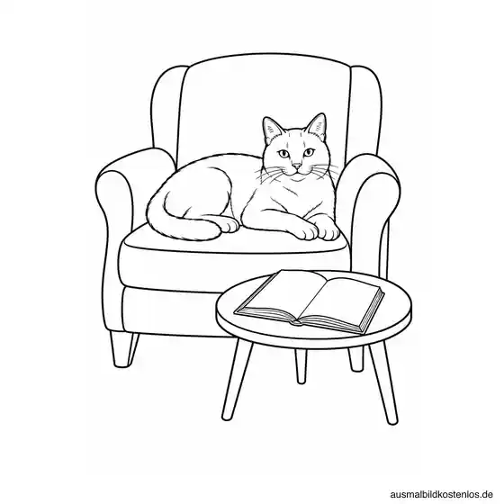 Katze ruht neben einem aufgeschlagenen Buch