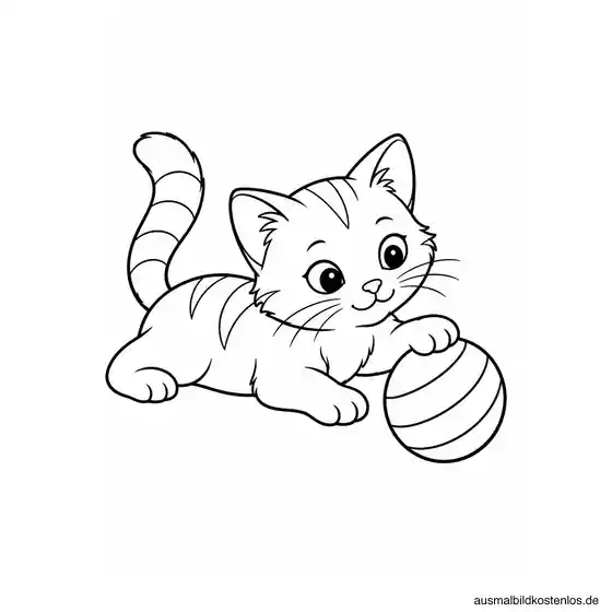Katze rollt einen Spielball