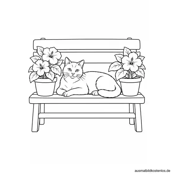 Ruhende Katze zwischen großen Gartenblumen