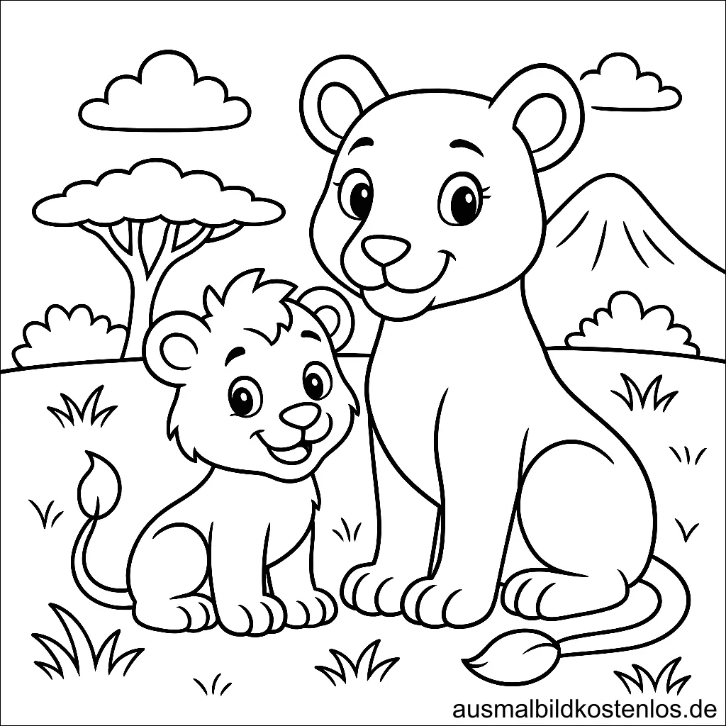 Löwen Familie Ausmalbild für Kinder