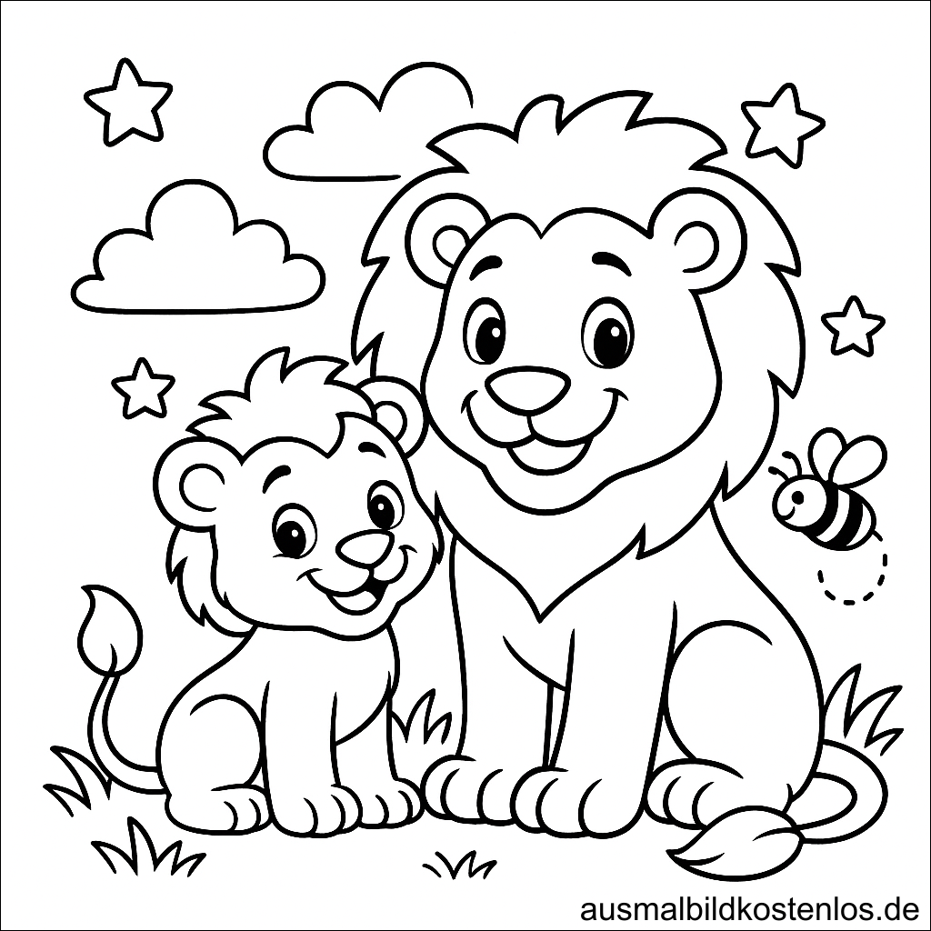 Babylöwe und Papa Löwe Ausmalbild zum Drucken