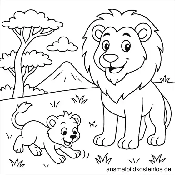 Papa-Löwe spielt mit Baby-Löwe