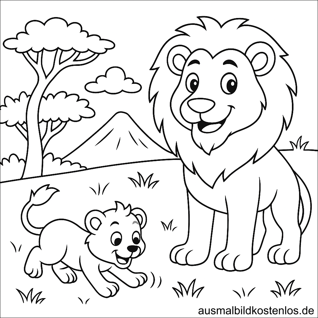 Papa-Löwe spielt mit Baby-Löwe