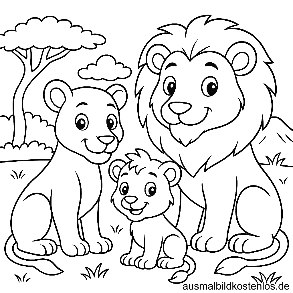 Löwen Familie Ausmalbild – Süß & Einfach