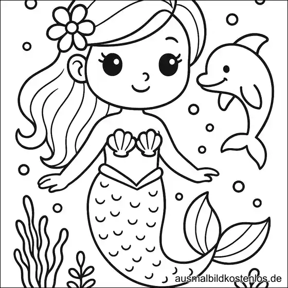 Meerjungfrau mit Delfin und Fischen