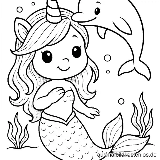 Meerjungfrau mit Einhorn und Delfin