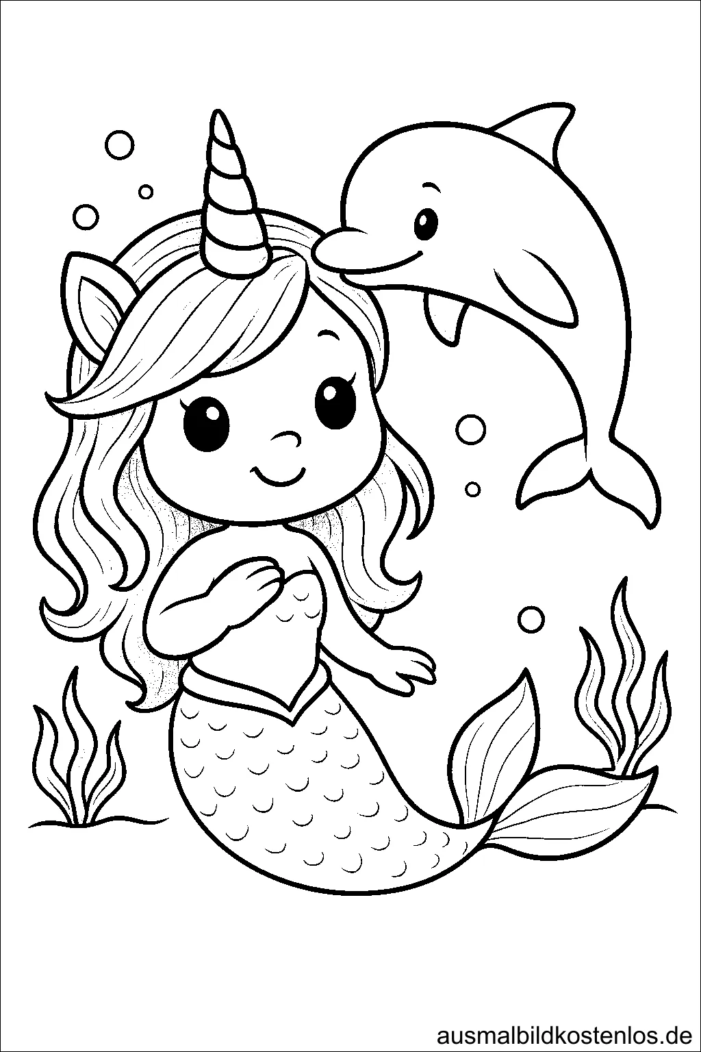 Meerjungfrau mit Einhorn und Delfin