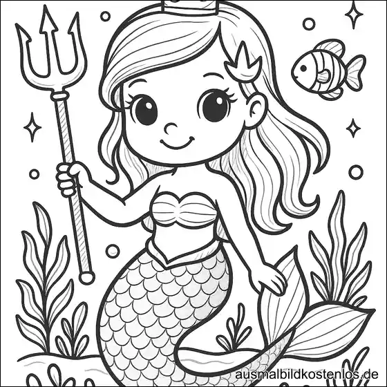 Meerjungfrau Prinzessin mit Krone und Dreizack