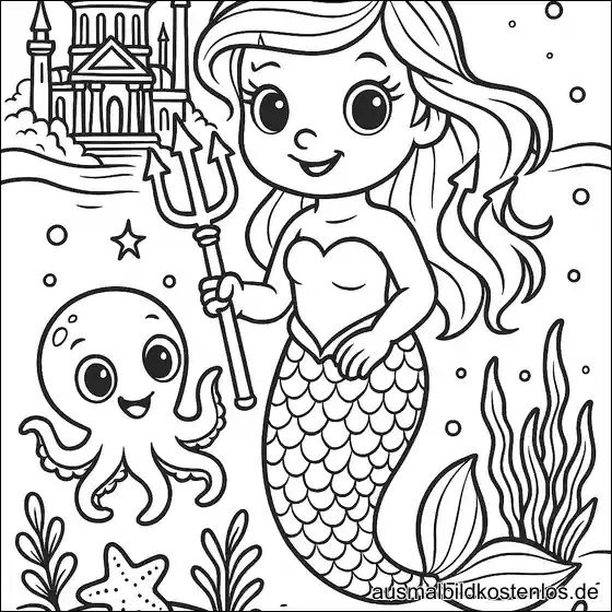 Meerjungfrau mit Krone und Oktopus