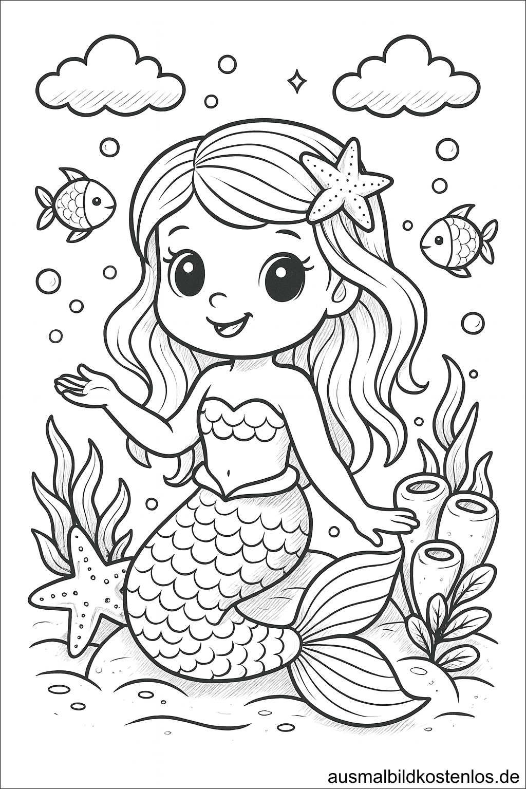 Meerjungfrau mit Seestern und Fischen