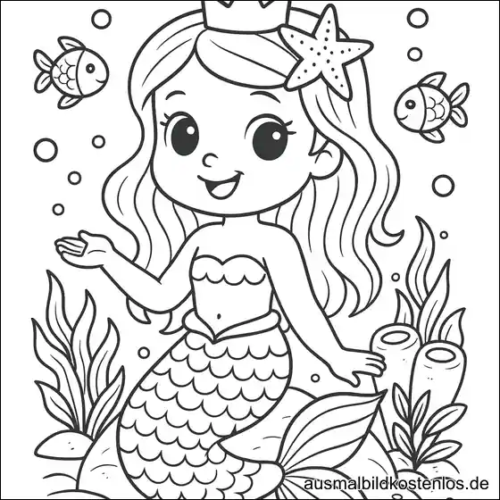 Meerjungfrau Prinzessin mit Krone und Seestern
