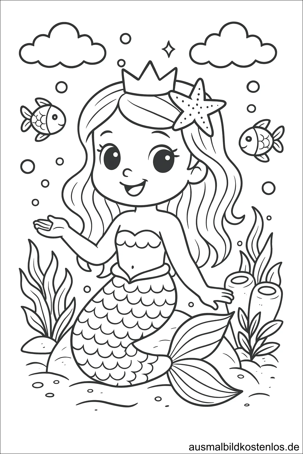 Meerjungfrau Prinzessin mit Krone und Seestern