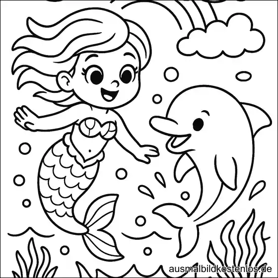 Meerjungfrau und Delfin spielen