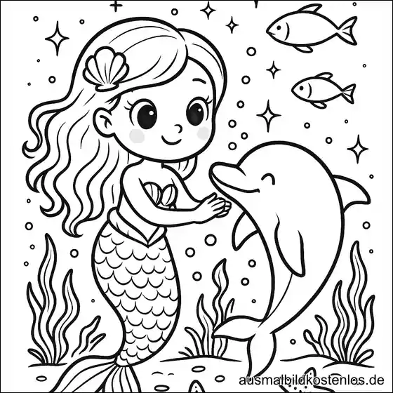 Meerjungfrau und Delfin unter Wasser