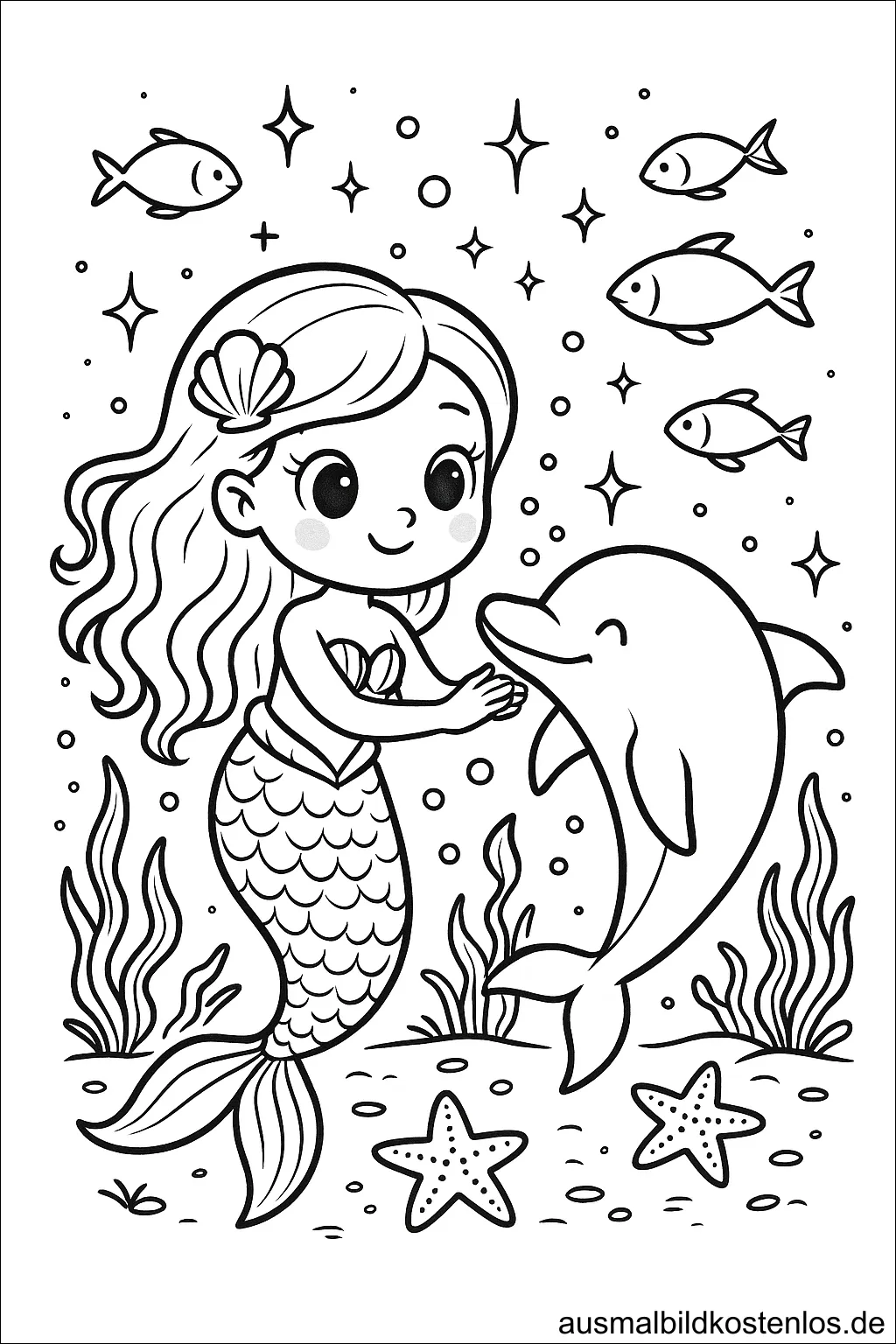 Meerjungfrau und Delfin unter Wasser