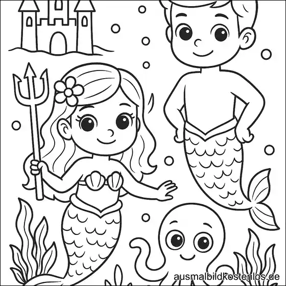 Meerjungfrau und Meerjungmann mit Schloss