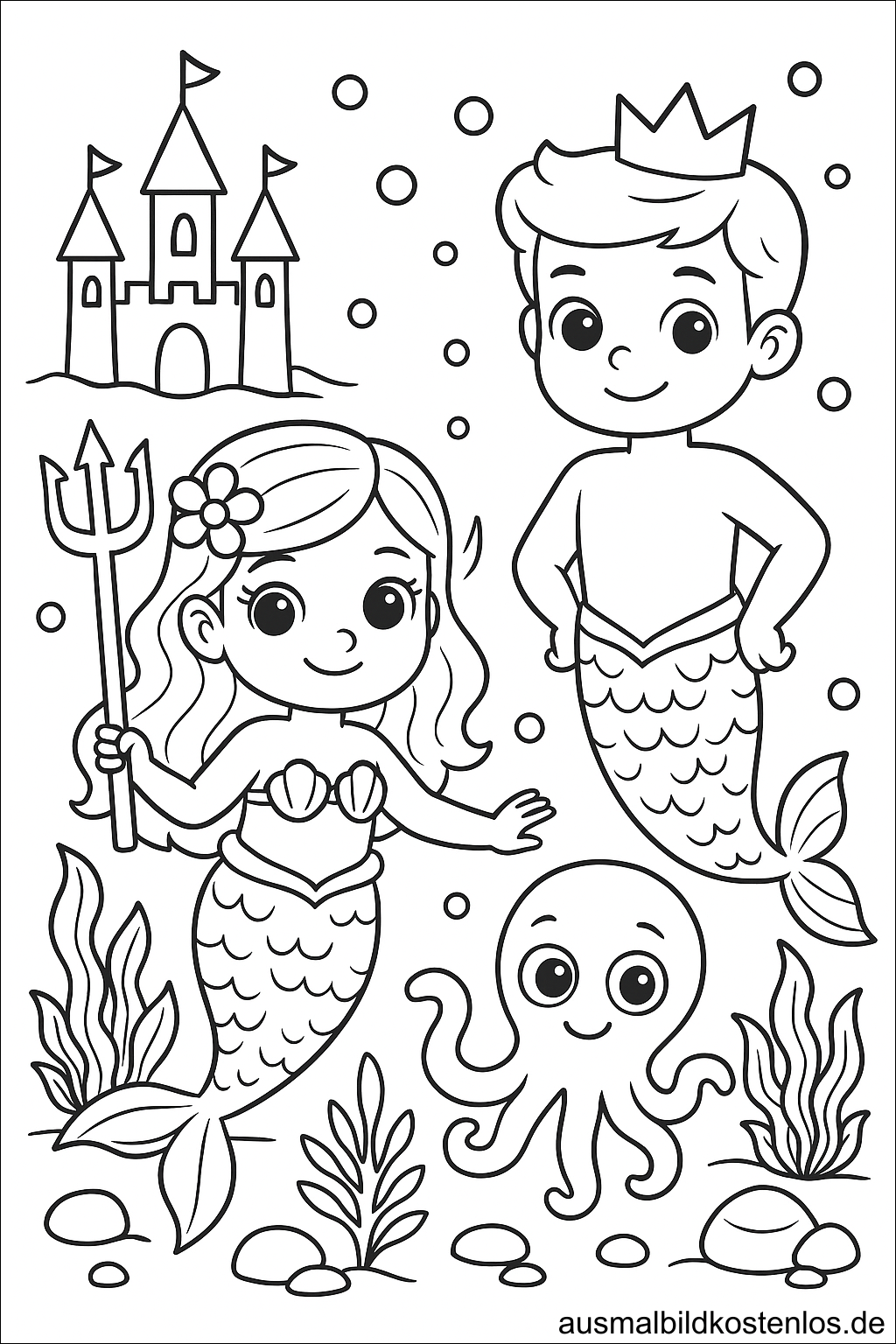 Meerjungfrau und Meerjungmann mit Schloss