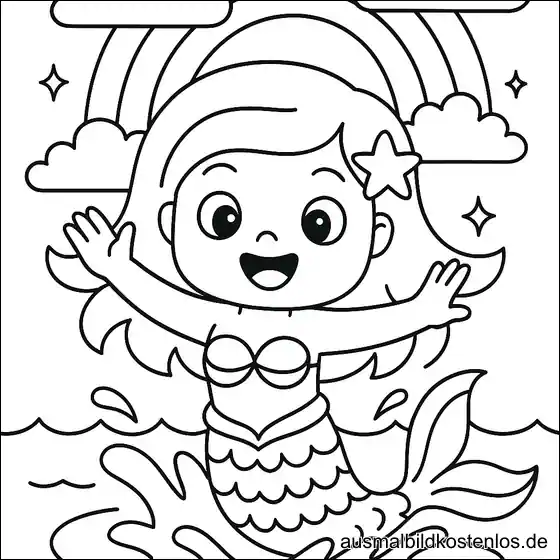 Meerjungfrau vor großem Regenbogen