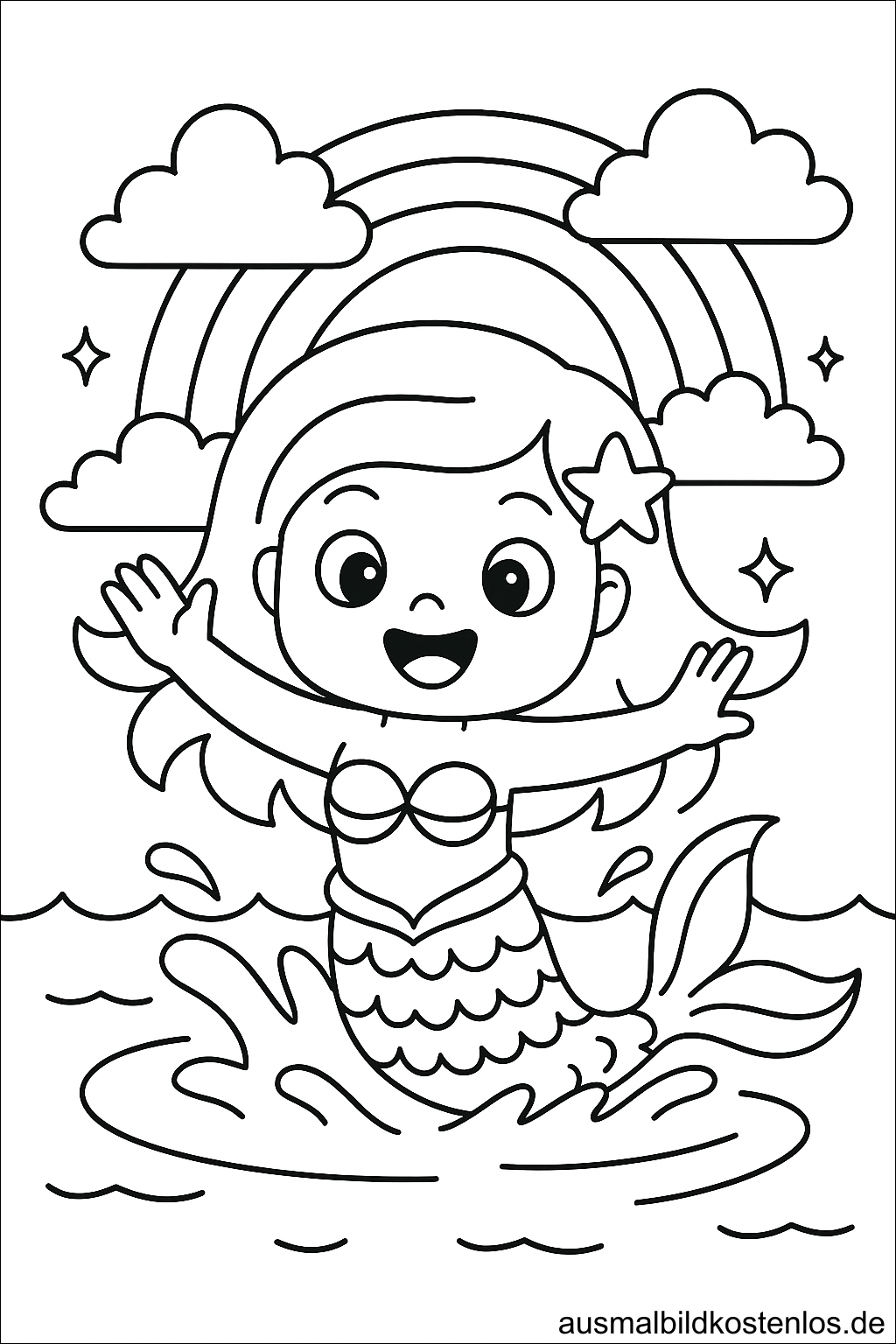 Meerjungfrau vor großem Regenbogen