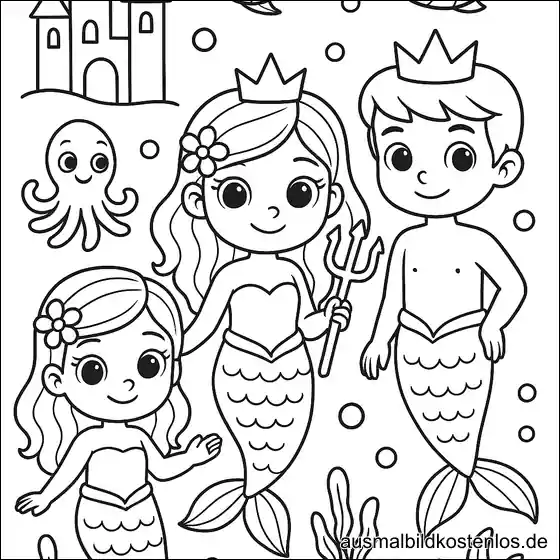 Meerjungfrauen-Familie mit Schloss