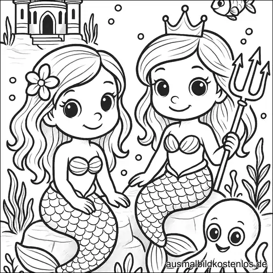 Meerjungfrauen mit Krone und Oktopus