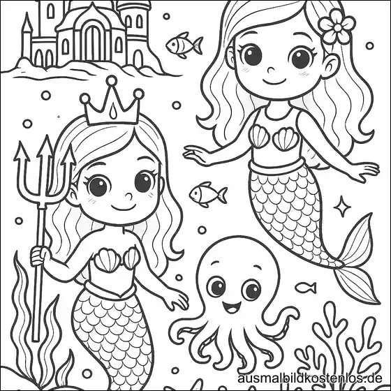 Meerjungfrauen mit Schloss und Oktopus