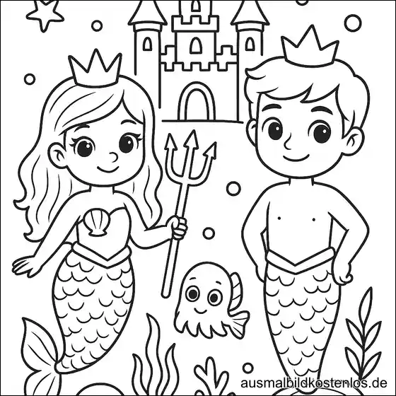 Meerjungfrauen Prinz und Prinzessin mit Schloss