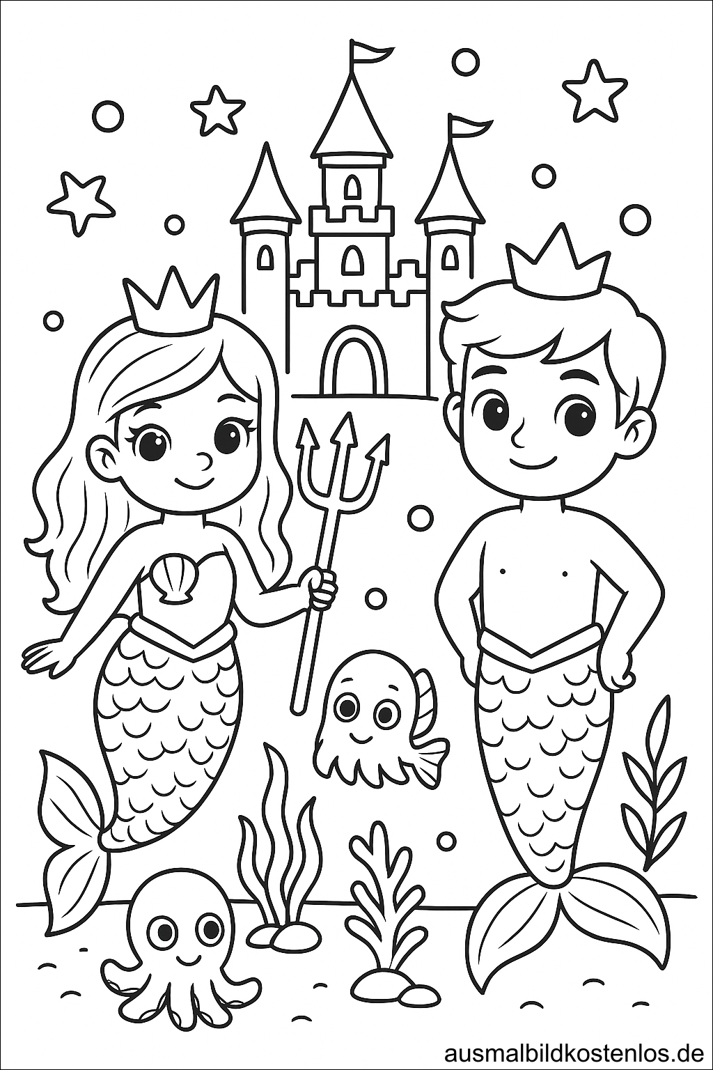 Meerjungfrauen Prinz und Prinzessin mit Schloss