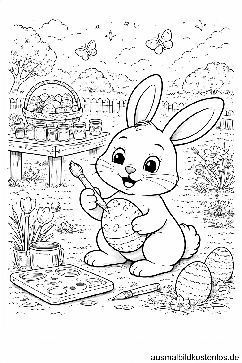 Osterhase bemalt Osterei – kostenlose Malvorlage