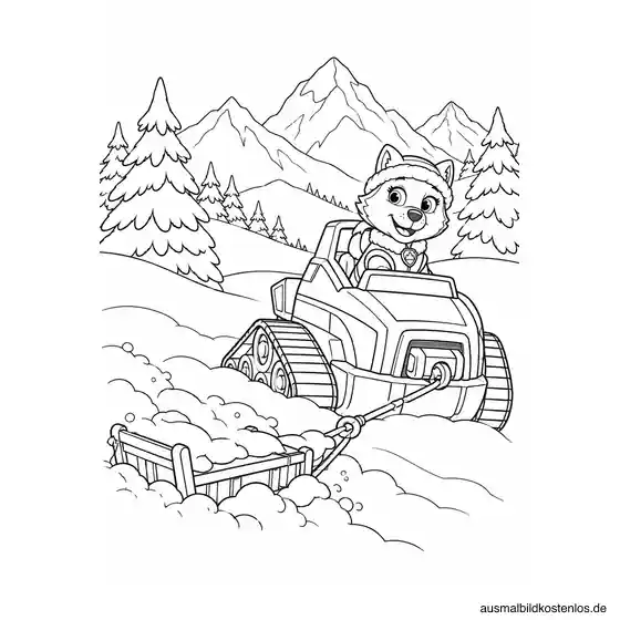 Paw Patrol Ausmalbild: Everest hilft auf dem Schneeweg