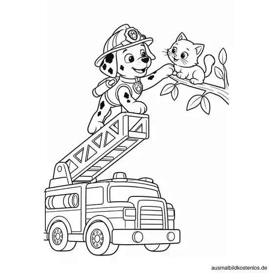Paw Patrol Ausmalbild: Marshall rettet ein Kätzchen