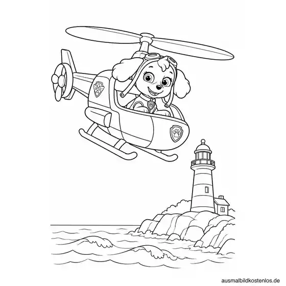 Paw Patrol Ausmalbild: Skye fliegt über die Bucht