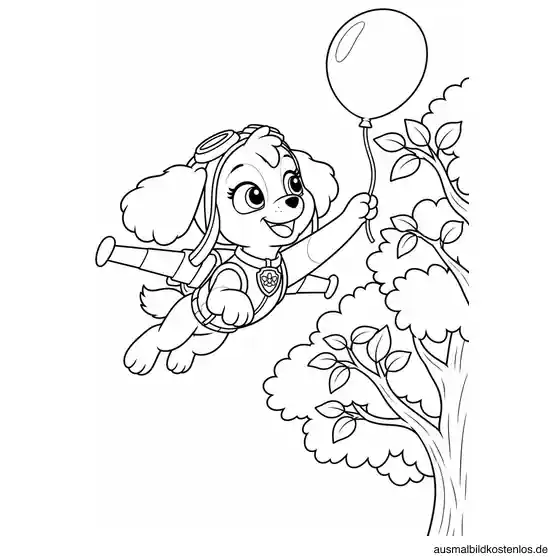 Paw Patrol Ausmalbild: Skye holt einen Luftballon