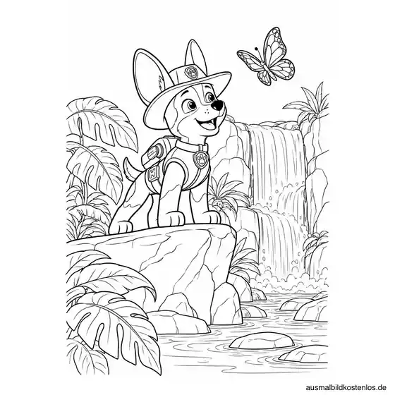 Paw Patrol Ausmalbild: Tracker findet den Wasserfall