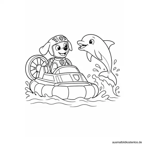 Paw Patrol Ausmalbild: Zuma entdeckt einen Delfin