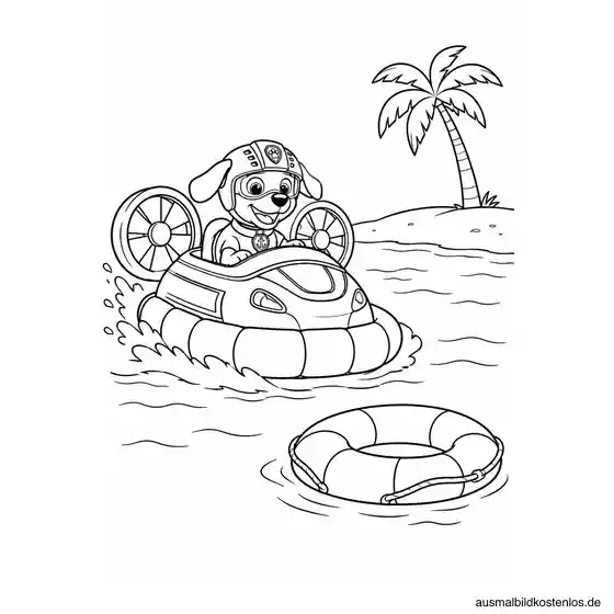 Paw Patrol Ausmalbild: Zuma rettet einen Schwimmring