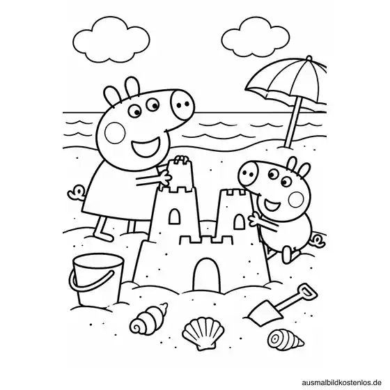 Peppa Wutz baut eine Sandburg am Strand